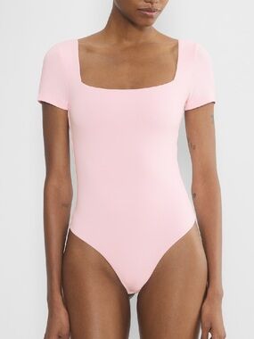 Second-skin shortsleeve squareneck bodysuit